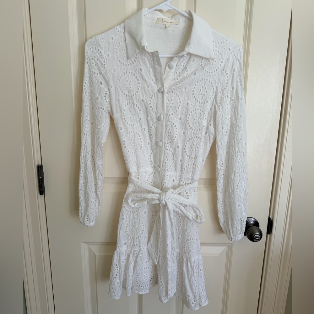 White Eyelet Button-Up Dress